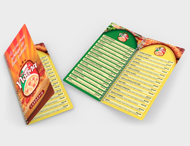 Cardápio Wire-o com 14 Páginas em PVC 0,76mm Fosco Frente e Verso 13,7x29,4cm - 4x4 - 25 unid